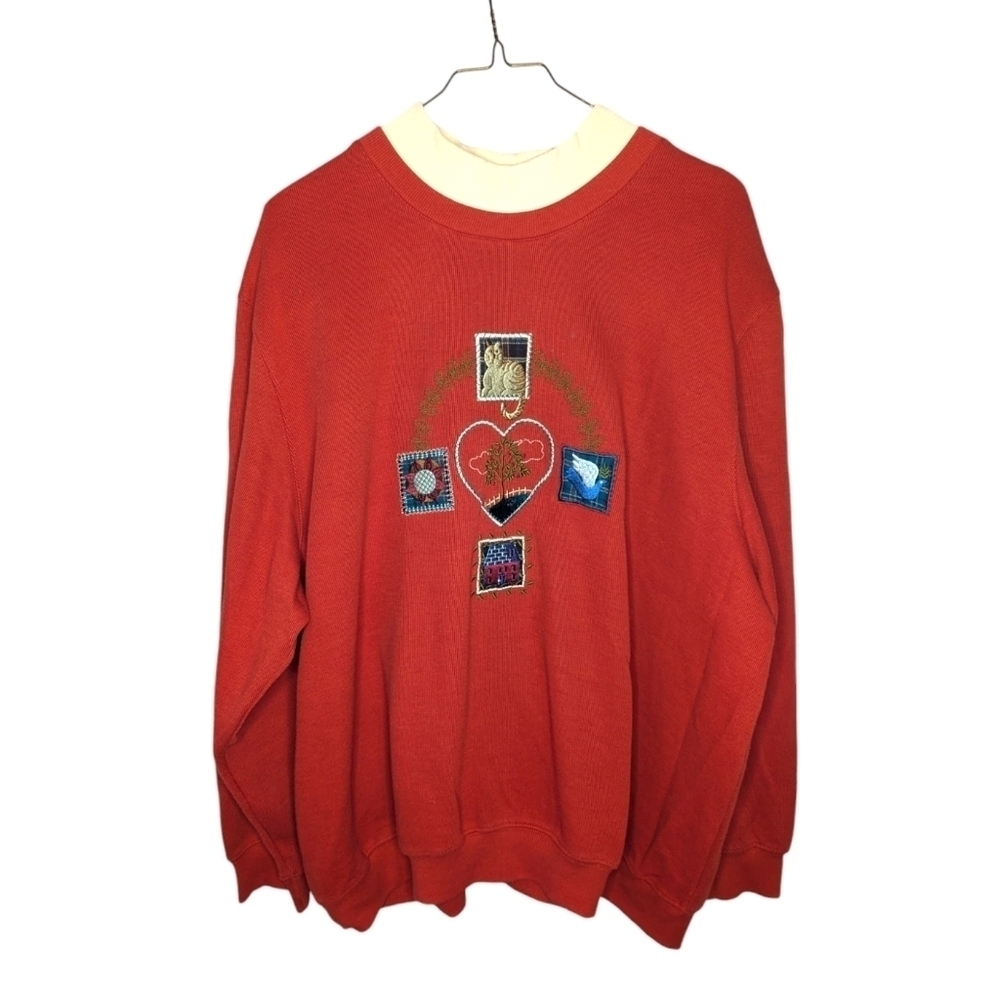 Vintage Alfred dunner heart cat bird Dove cottage Grandma sweater size 3x